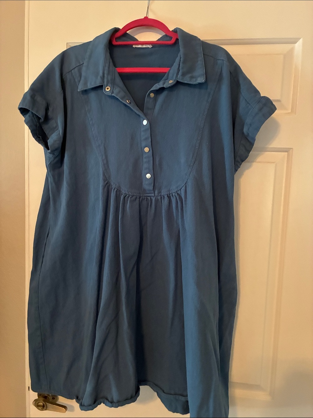 mittoshop Blue Short-Sleeve Button-Front Mini Dress